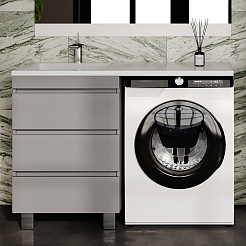 Style Line Тумба под раковину над стиральной машиной Леон 120 3 ящика Люкс Plus серая матовая – фотография-1